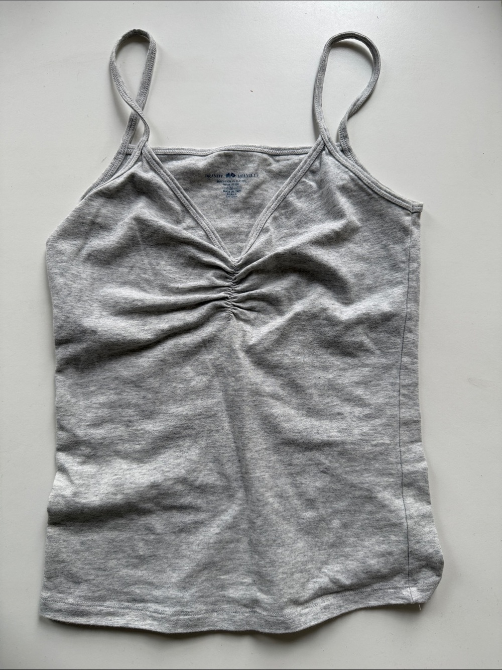 Brandy Melville Light Gray Ruched V-Neck Spaghetti Strap Camisole